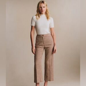 Sezane Martin Crop Trousers Brown Gingham/ Ecru - Size 14